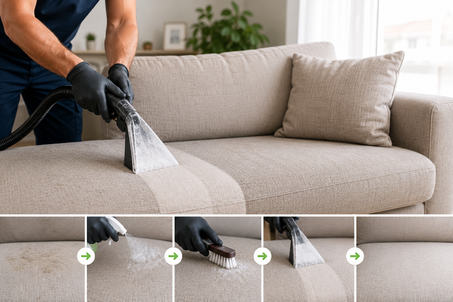 Polstermöbelreinigung Wien – Sofa vor Ort mit Sprühextraktion reinigen